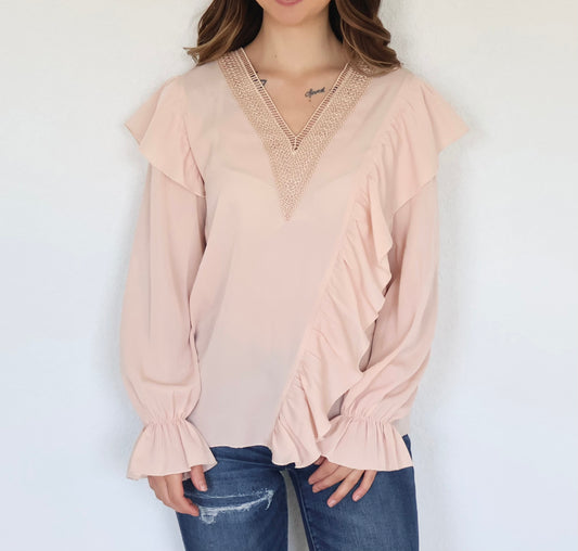 Pink Lace Petal Sleeve Top